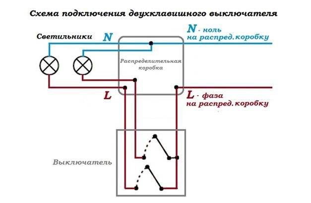 Схема подключения двойного выключателя на 2 лампочки в люстре