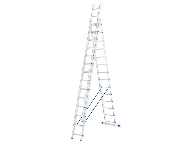 Алюминиевая 3-х секционная универсальная раскладная лестница: раздвижные секции, 3х14 и 12 метров трехколенная
