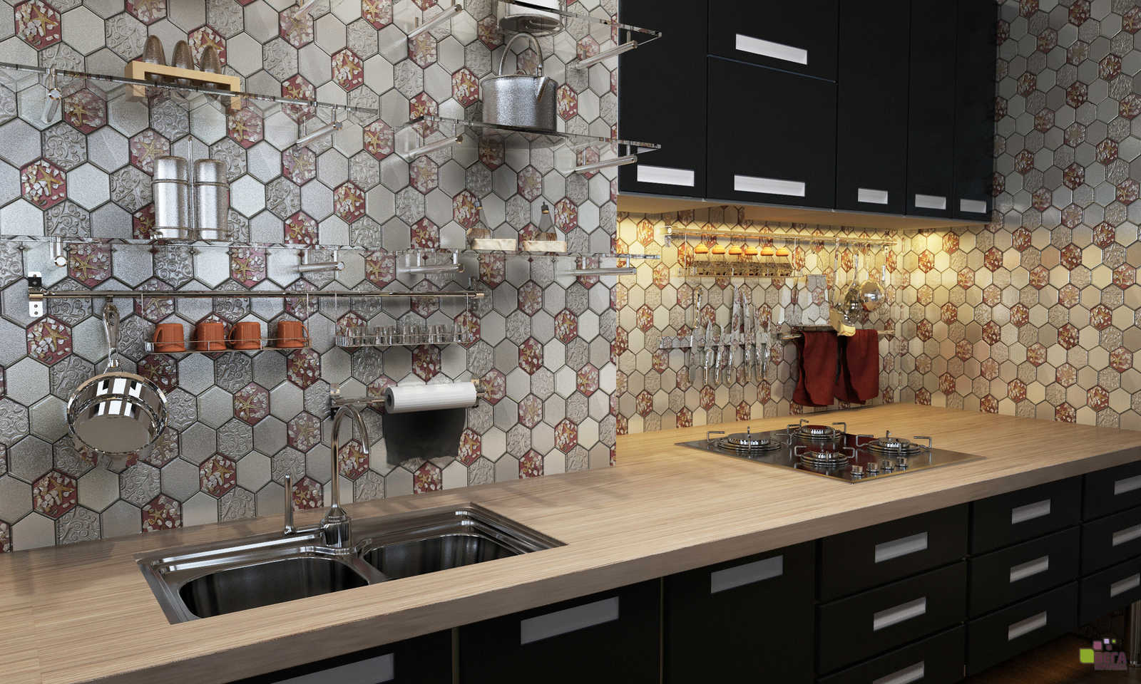 Плитка-мозаика для кухни на фартук: фото дизайна в интерьере