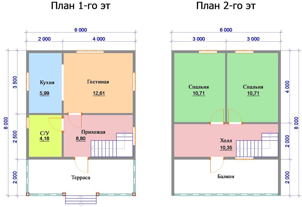 План 2 этажного дома 8 на 8