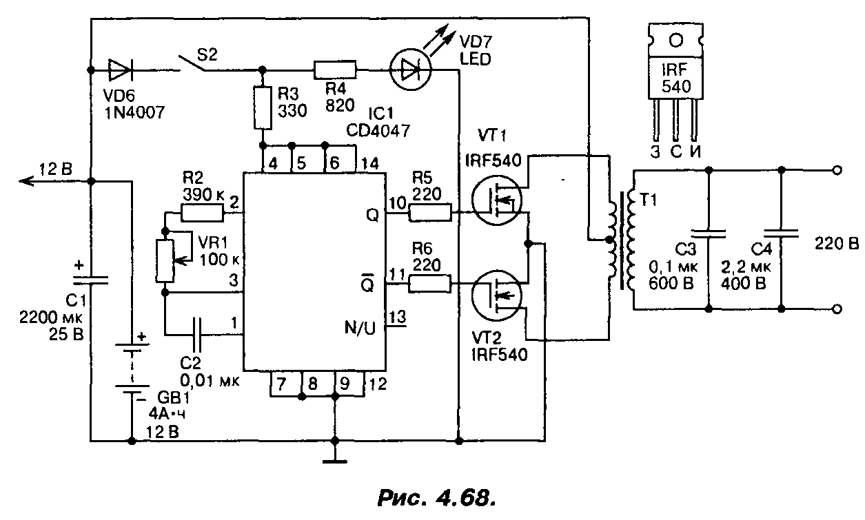 Схема преобразователя напряжения 12 220в на 2000вт