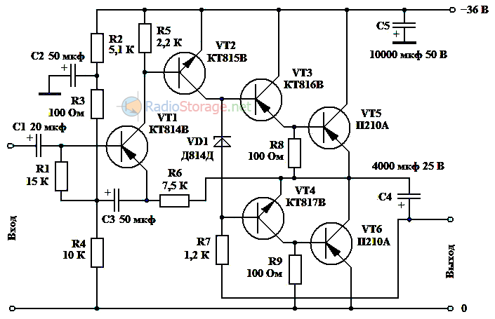 Схема усилителя звука на транзисторах кт805