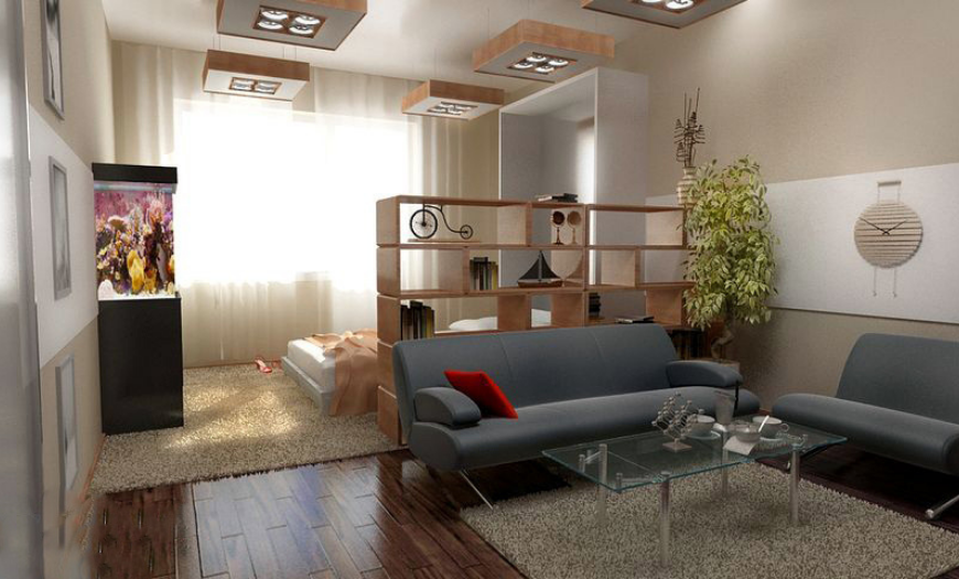 Гостиная и спальня в одной комнате — дизайн интерьеров на фото