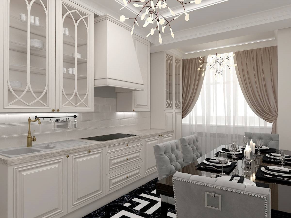 белая кухня в классическом стиле дизайн