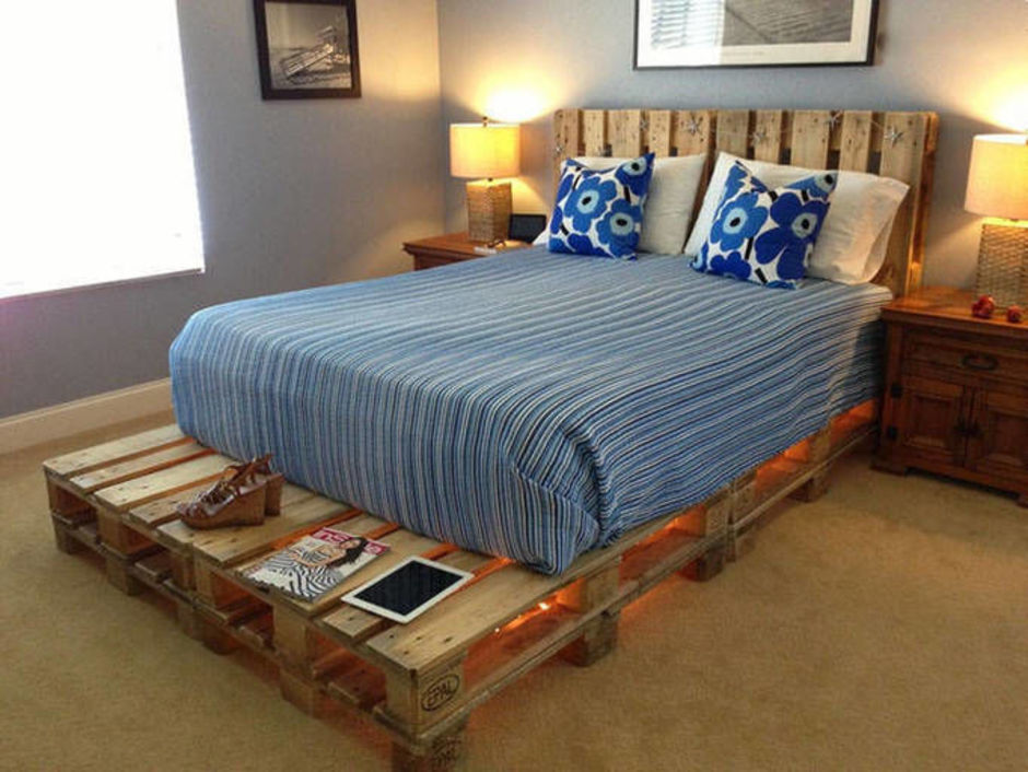 Кровать из поддонов с подсветкой: необычная мебель своими руками ( фото)
