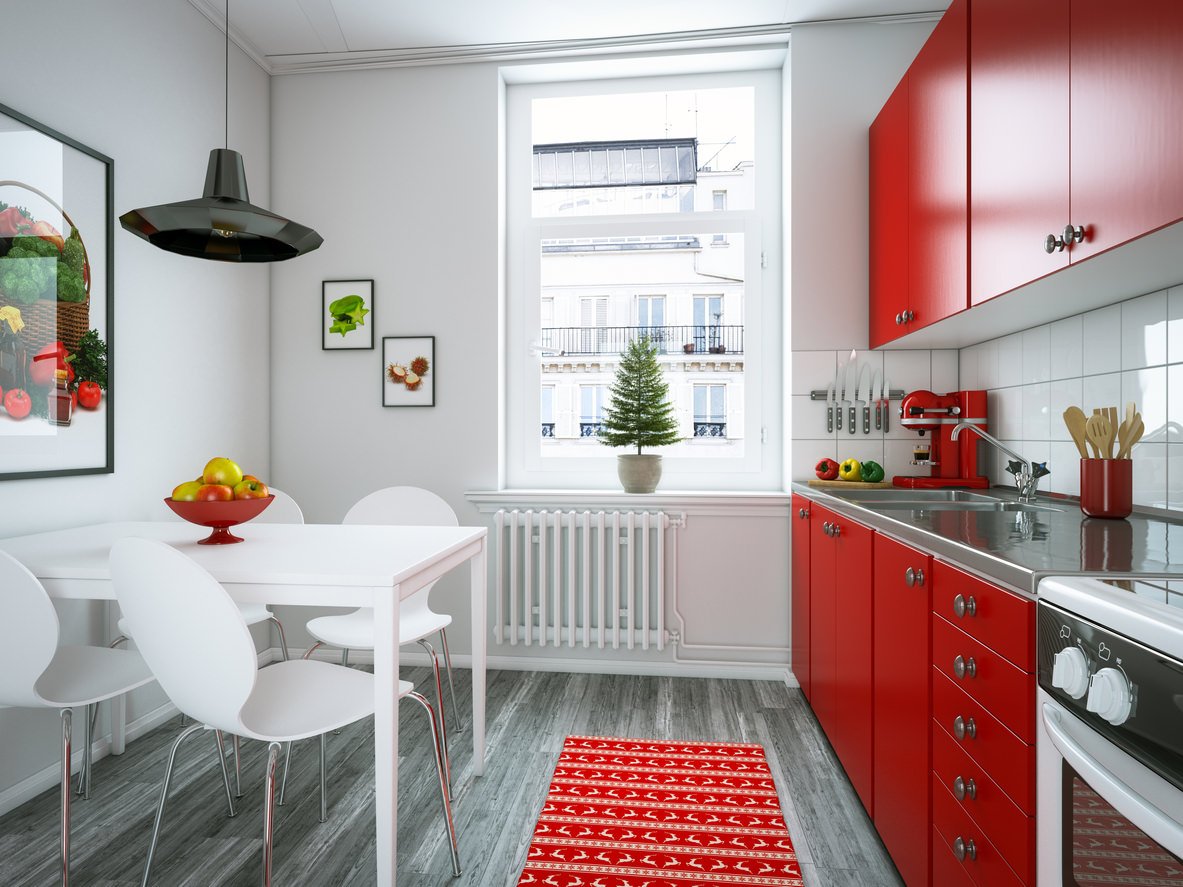 красная кухня в интерьере квартиры