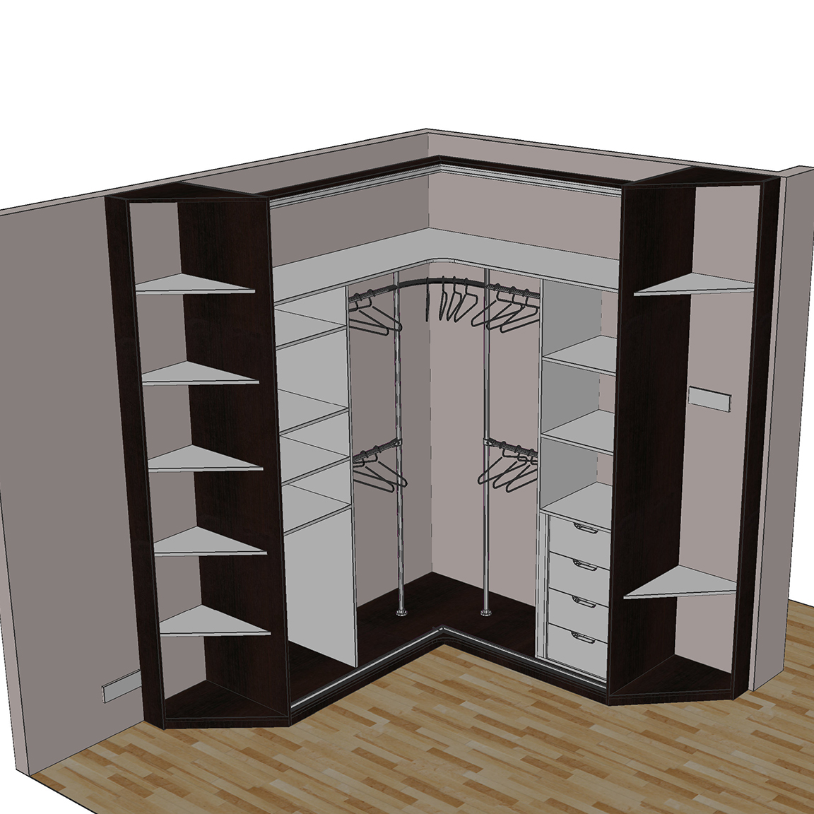 серый угловой шкаф в спальню