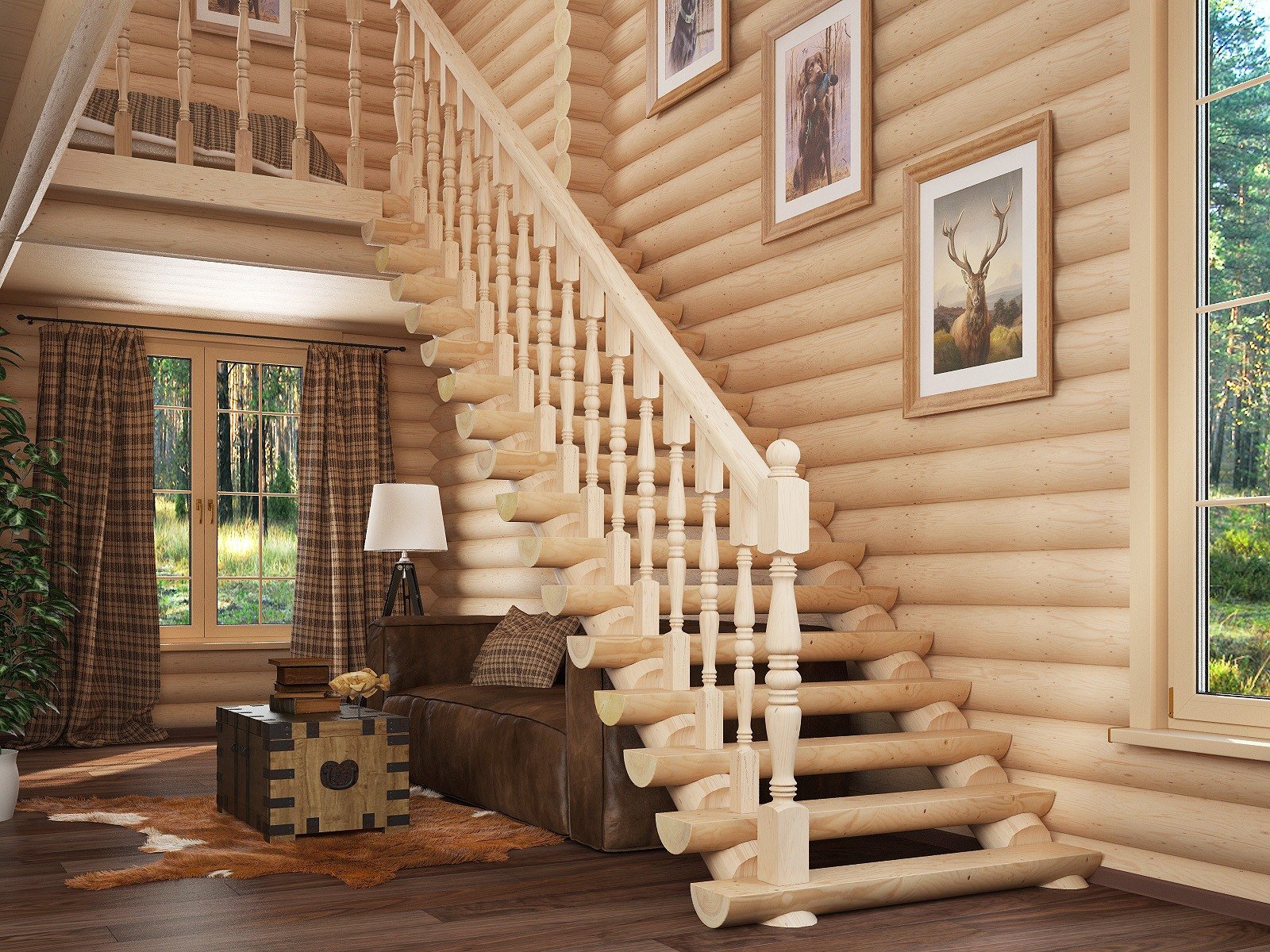 лестница на второй этаж дизайн деревянная