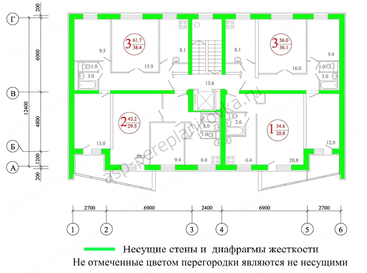 Как на плане квартиры обозначаются несущие стены в панельном доме