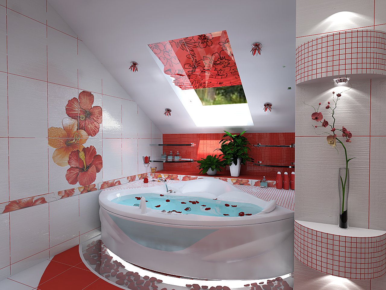 Угловая ванна - фото дизайна и интерьера ванной комнаты