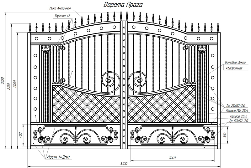 Ворота кованые чертеж