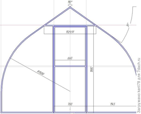Чертеж теплицы капелька из поликарбоната с размерами