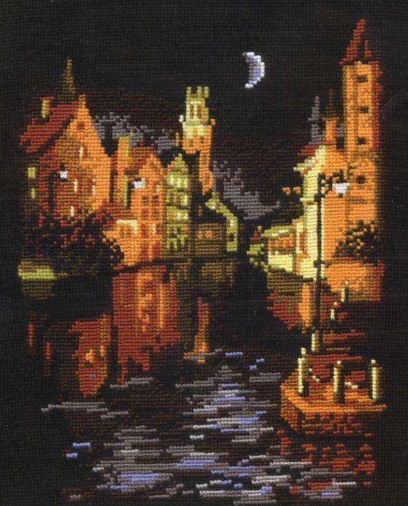Картина панно рисунок вышивка вышивка крестом ночной город от "сделай своими руками" канва нитки