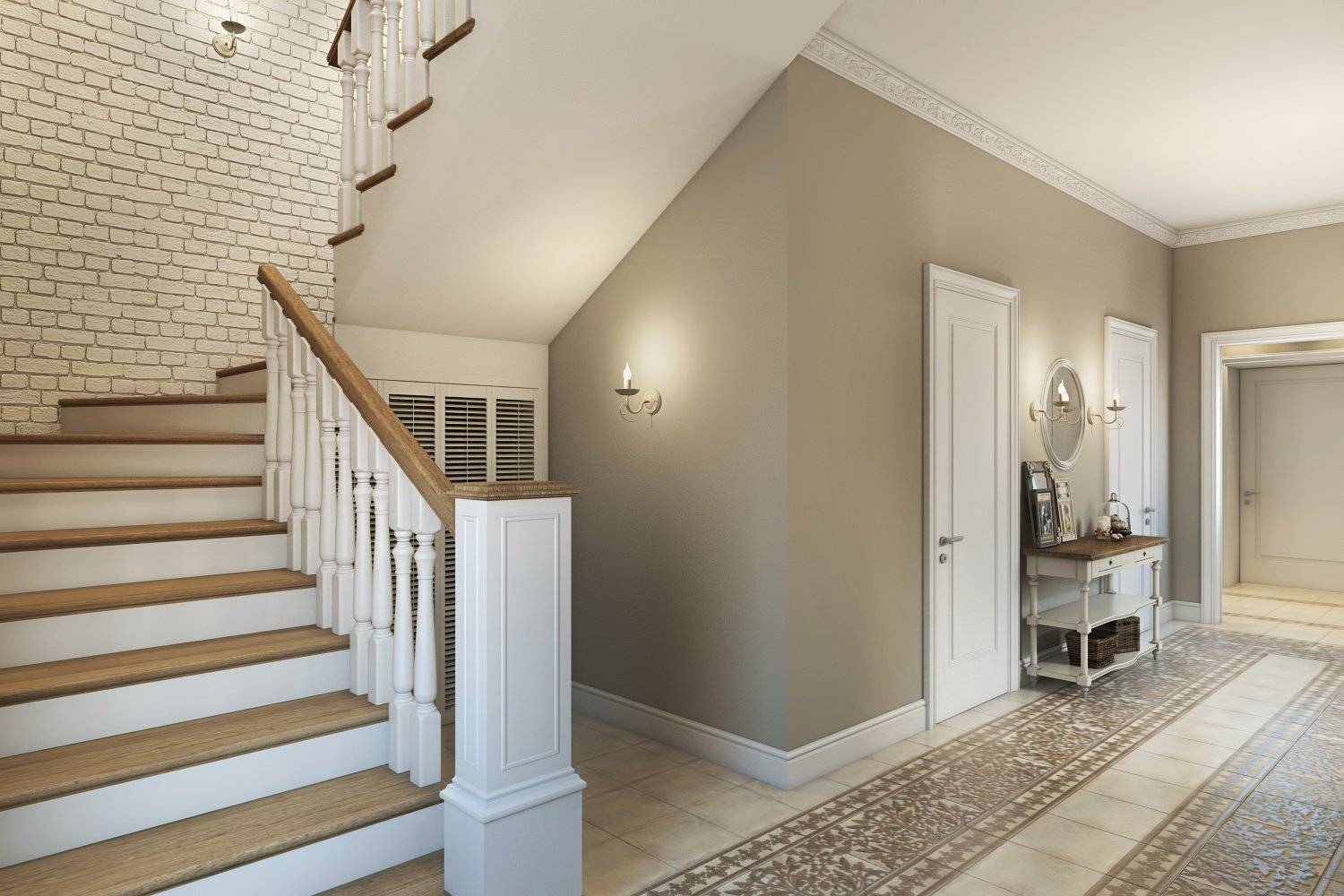 44 фото интерьер прихожей частного дома с лестницей – дизайн интерьера