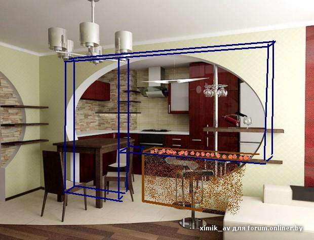 Арка с барной стойкой между кухней и гостиной фото 18
