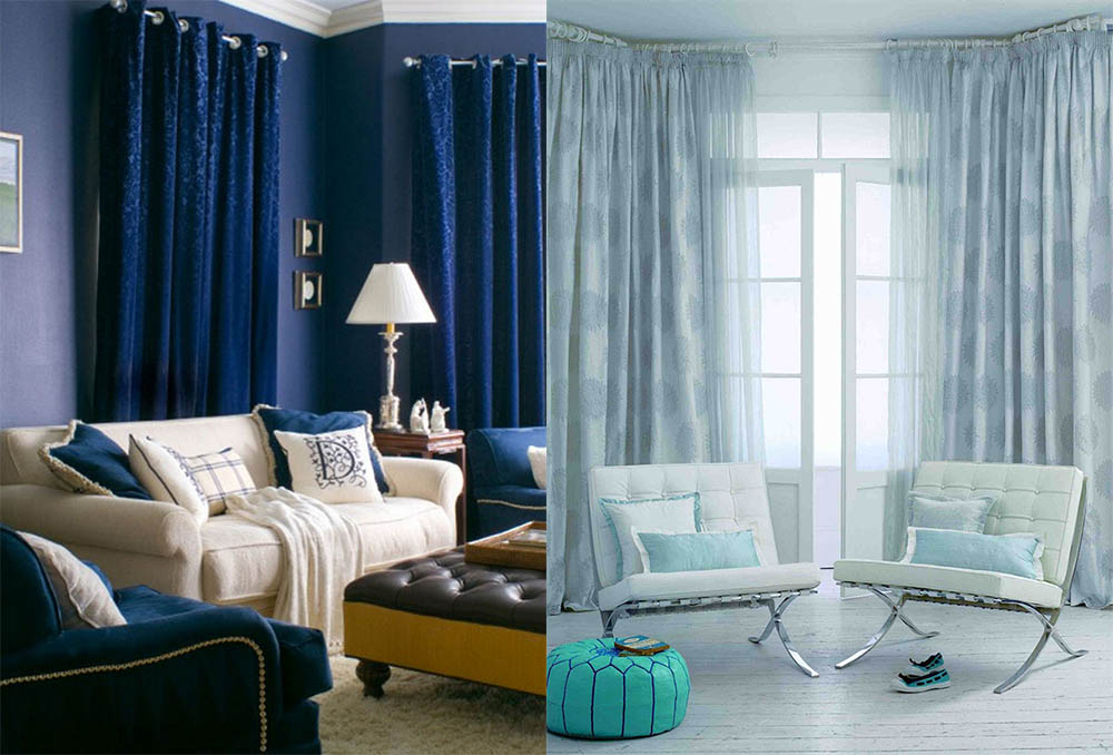 Синие шторы - 105 фото самых стильных и красивых вариантов использования в дизайне