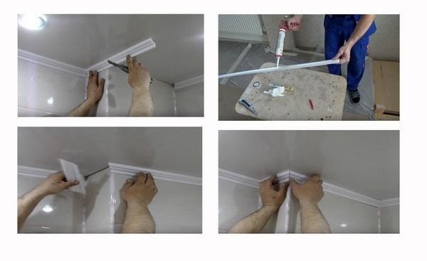Как клеить плинтуса на натяжной потолок - описание, видео