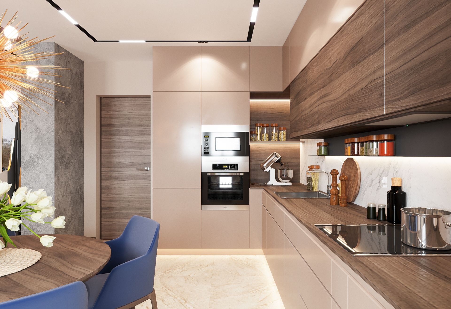 Дизайн кухни 7 кв.м (31 фото): проект планировки с холодильником в панельном доме