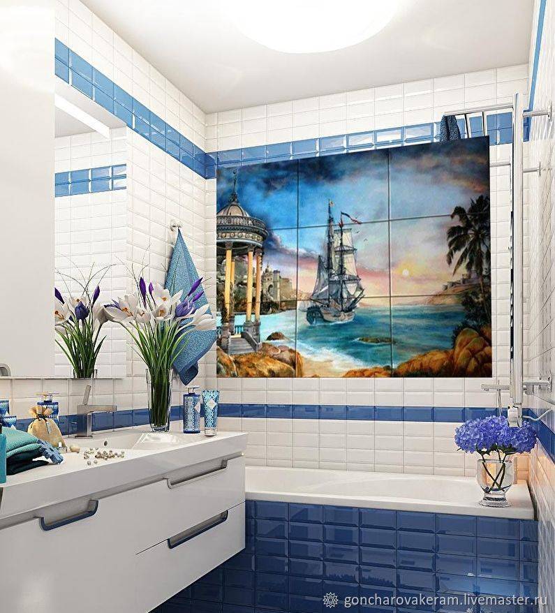 Плитка из плитки в ванную: 80+ фото керамической плитки панно для ванной комнаты