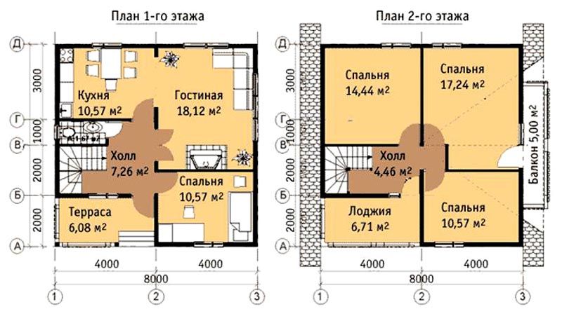 Проект дома 8 на 8 с балконом