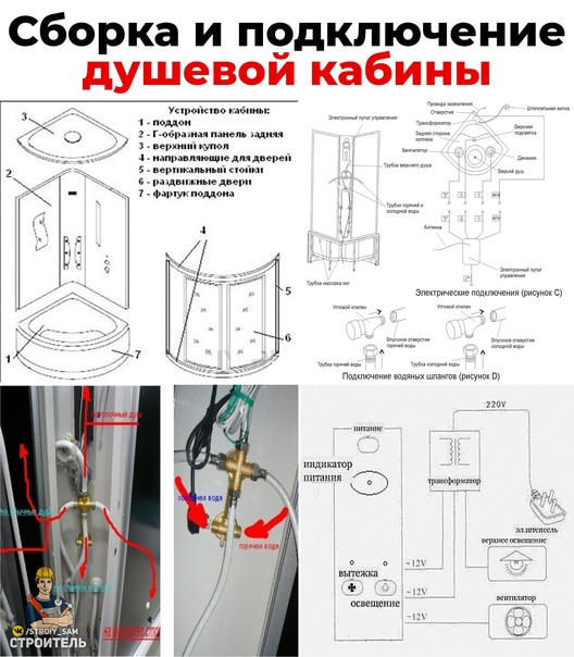 Схема сборки душевой кабины 120х80