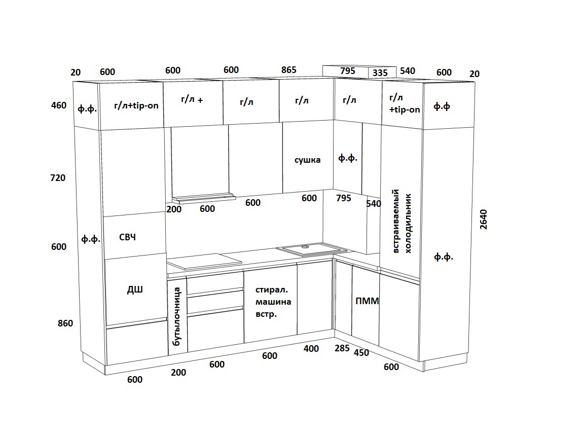 Высота верхних ящиков. Размер кухонного гарнитура шкафчики стандарт чертеж. Кухонные гарнитуры Размеры шкафов.