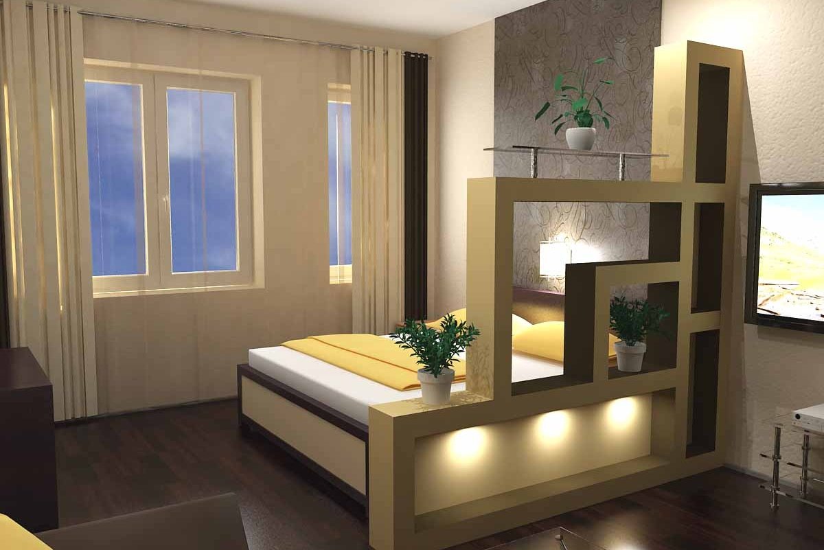 Зонирование комнаты 20 кв. м. на спальню и гостиную и дизайн интерьера