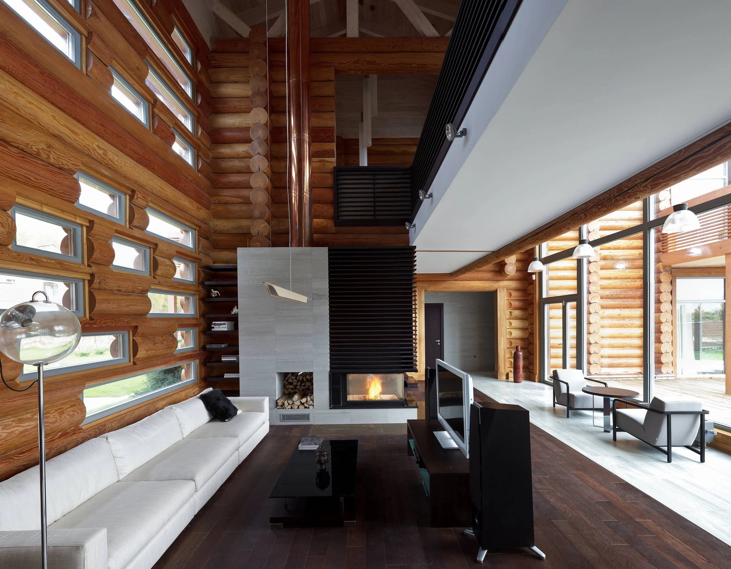 современный интерьер в деревянном доме