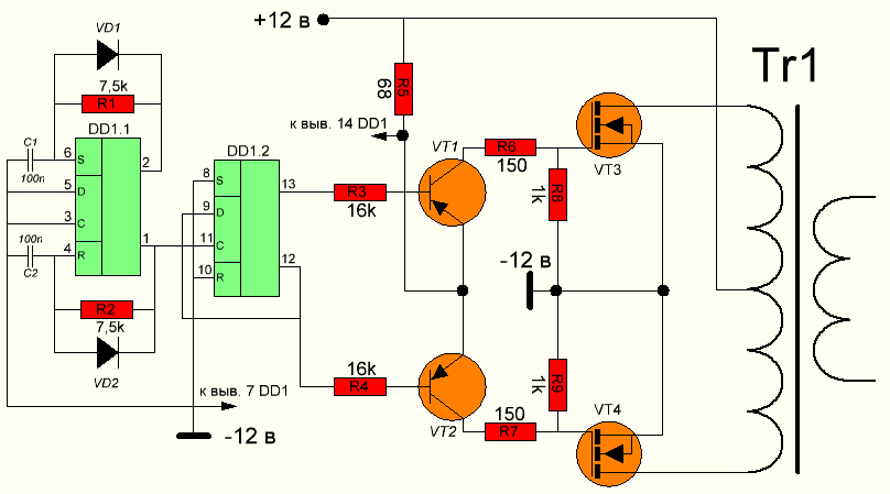 Схема преобразователя 12 на 220 на транзисторах