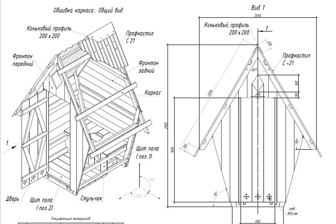 Туалет для дачи теремок чертежи размеры своими руками деревянный