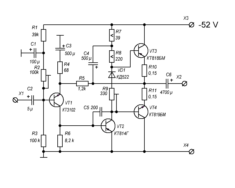Схема умзч 100 ватт на транзисторах