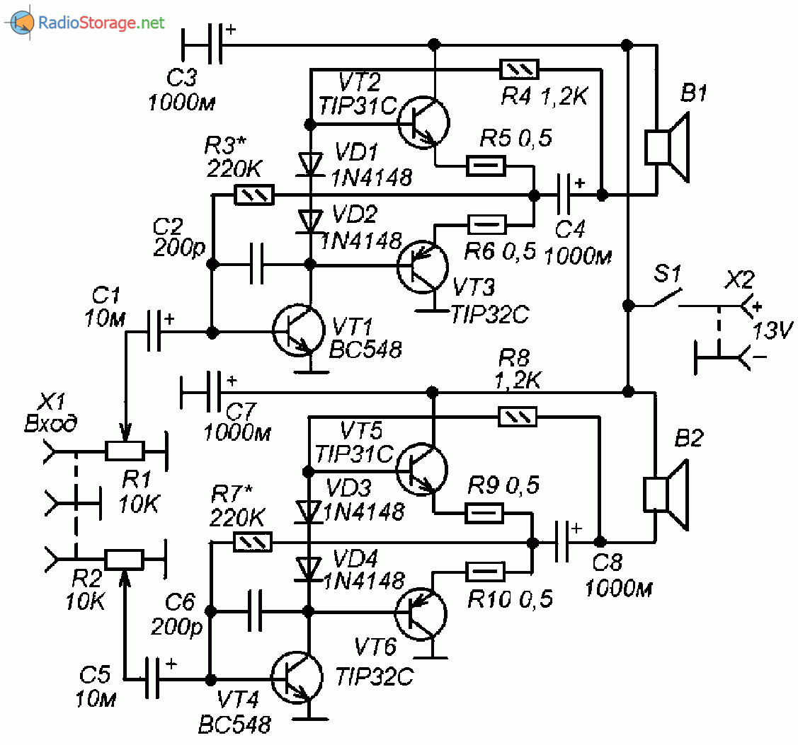 Схема усилителя звука на транзисторах