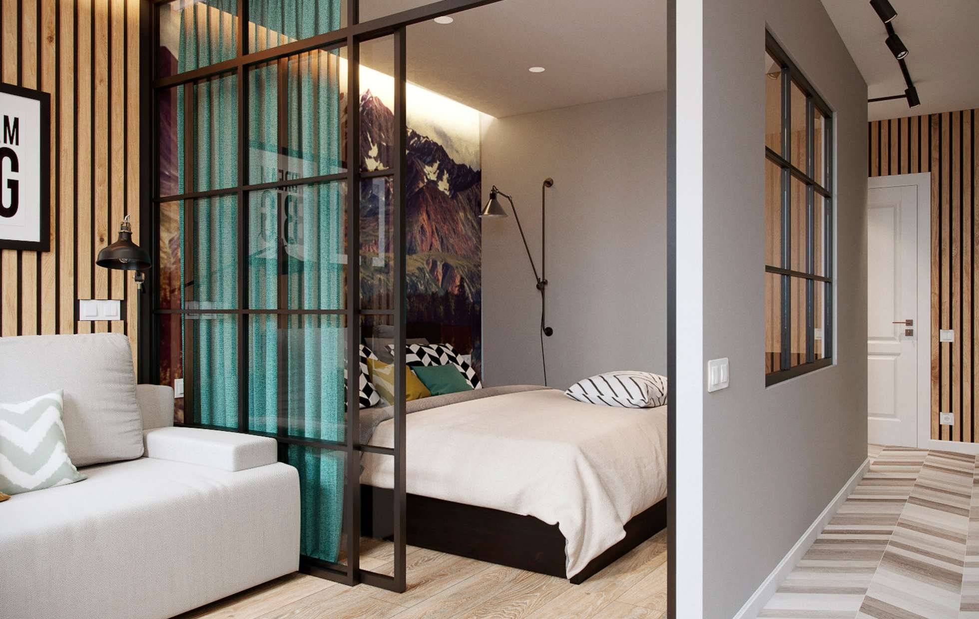 Дизайн уютной комнаты: две зоны спальни, фото
