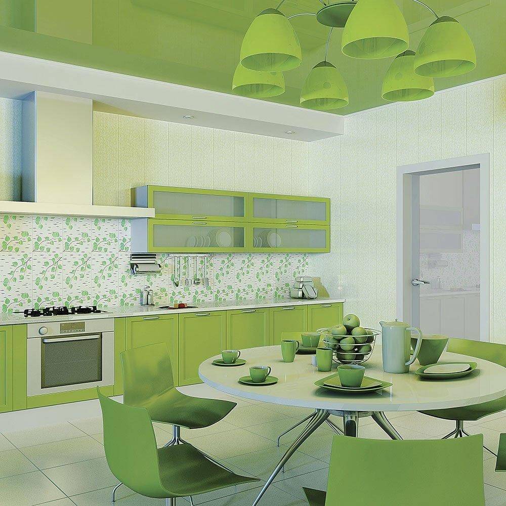 обои светло зеленые в интерьере кухни