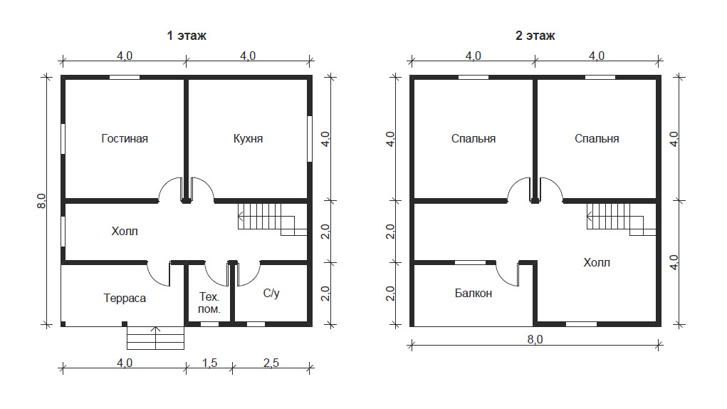 Проект двухэтажного дома 8 на 8 двухэтажный