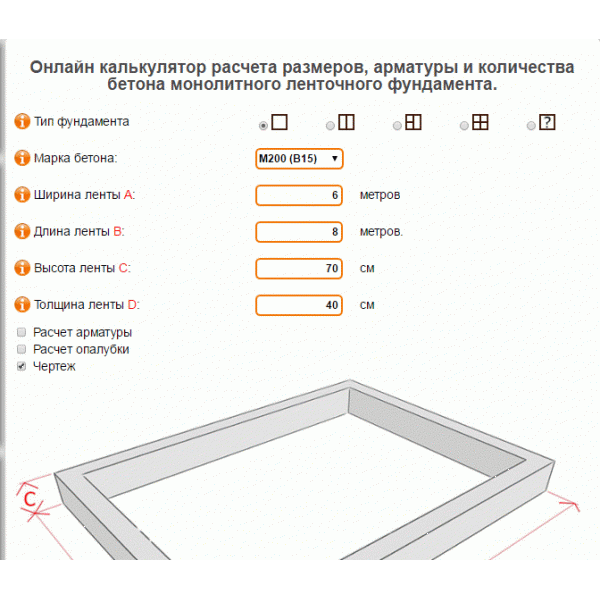 Онлайн калькулятор фундамента монолитная плита