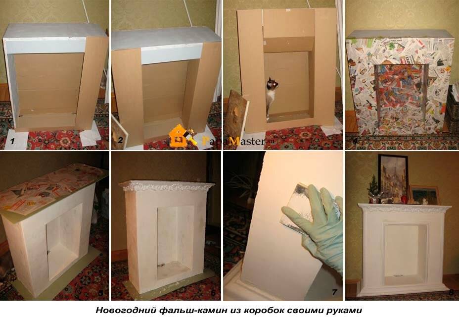 Новогодний камин из коробок – 3 видов: простой наскоро, красивый надолго, и даже с настоящим огнем