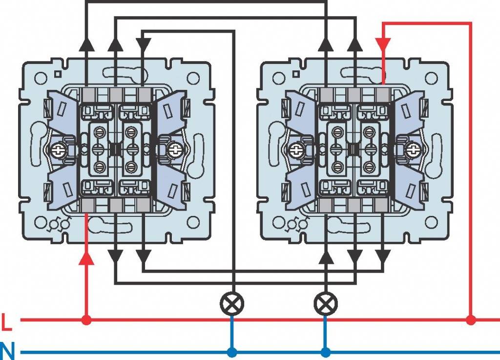 Проходные выключатели двойные схема