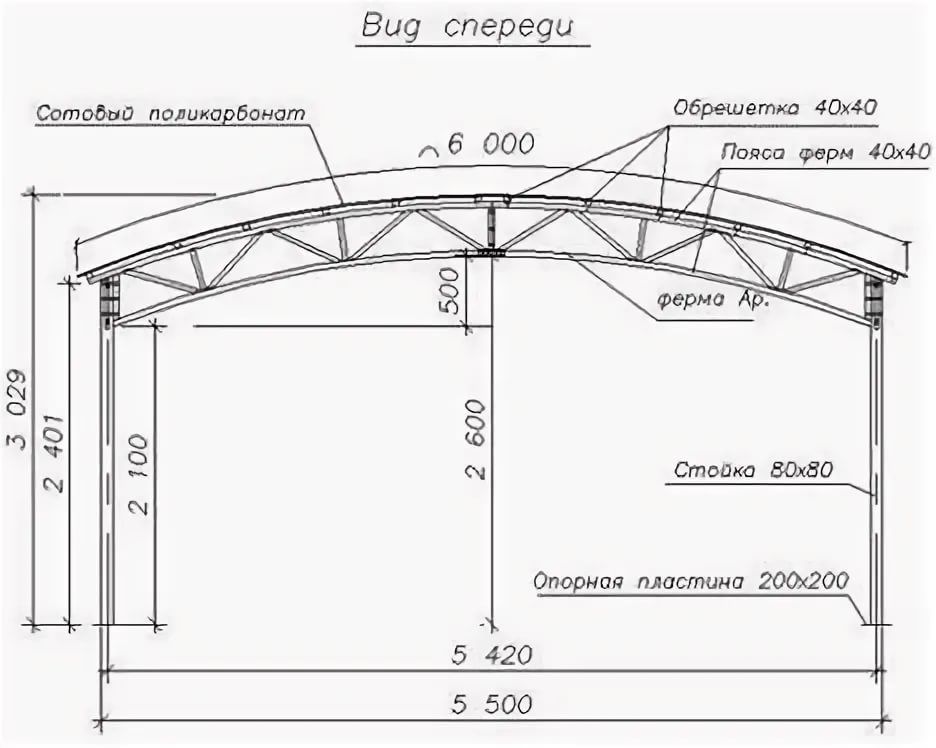 Навес из поликарбоната своими руками чертежи