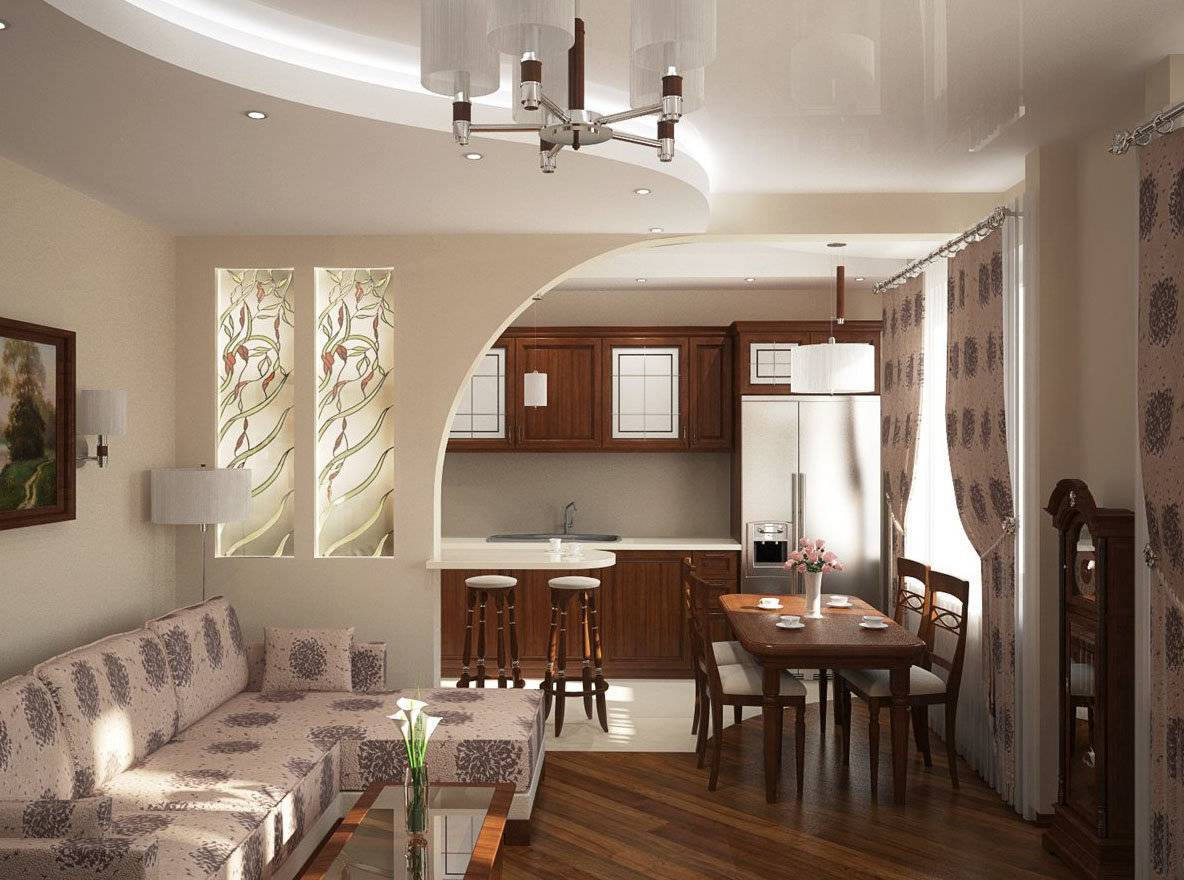 Проект кухни-гостиной: перепланировка двухуровневого пола в квартире, дизайн совмещенной с барной стойкой, современные примеры интерьера