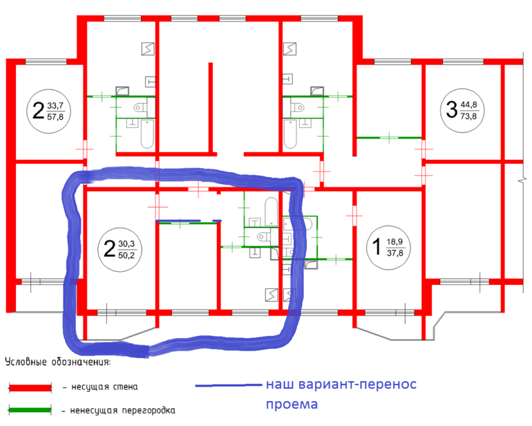 Обозначение несущих стен на плане