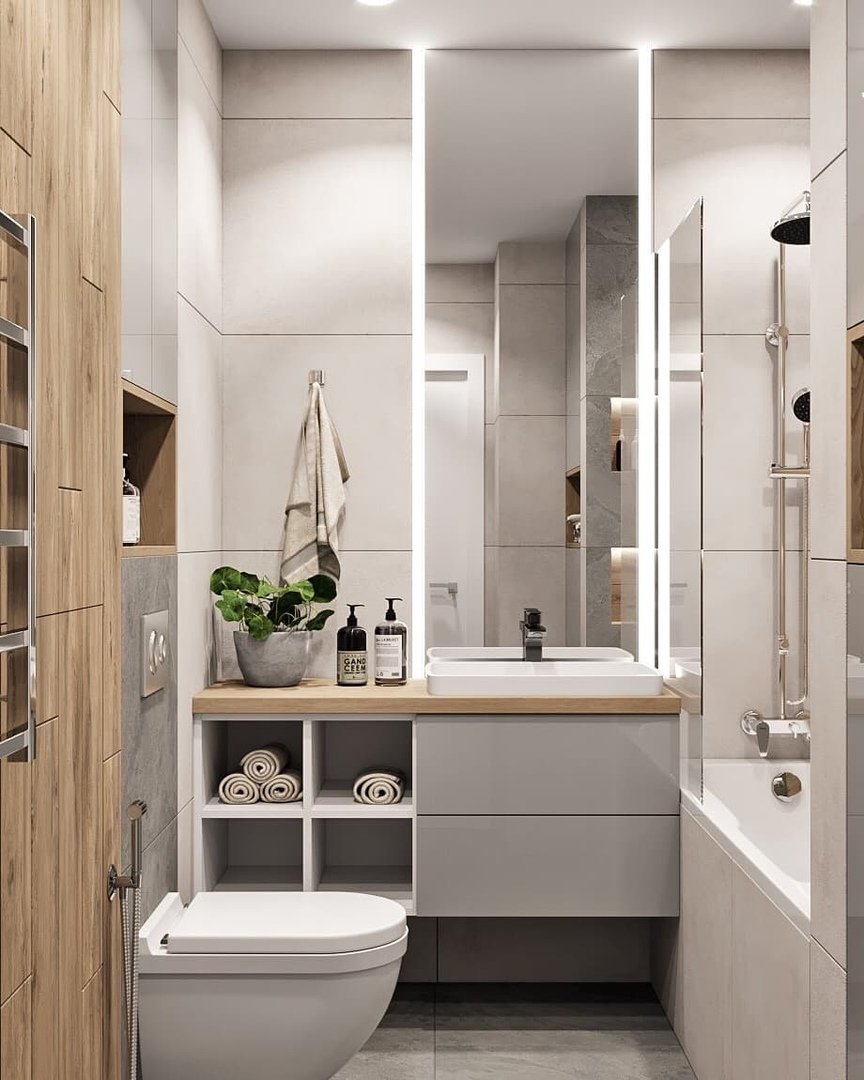 современный дизайн небольшой ванной комнаты
