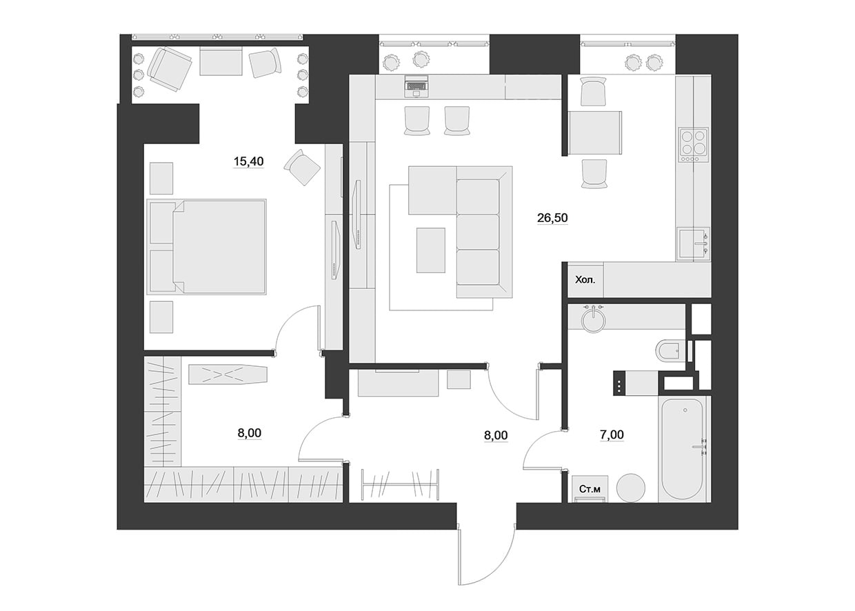 готовый дизайн проект 2 х комнатной квартиры