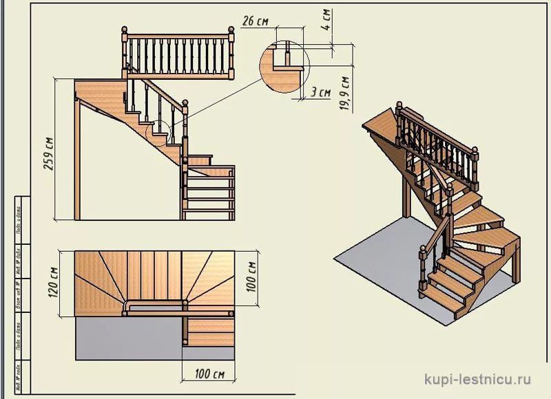 Деревянная лестница расчет и чертеж онлайн
