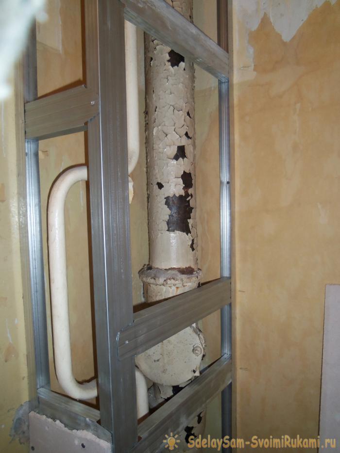 Как закрыть трубы в ванной, туалете или кухне гипсокартоном (фото)