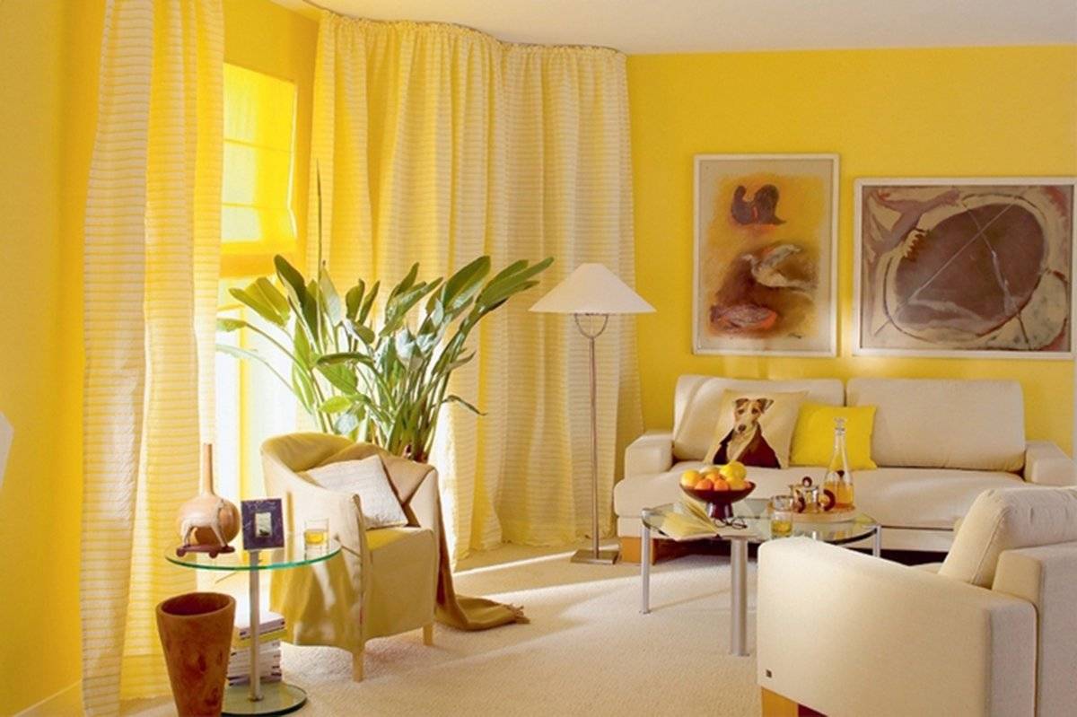 Желтый в интерьере: фото дизайна, идеи оформления комнат