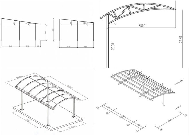 Навесы из поликарбоната чертежи и размеры