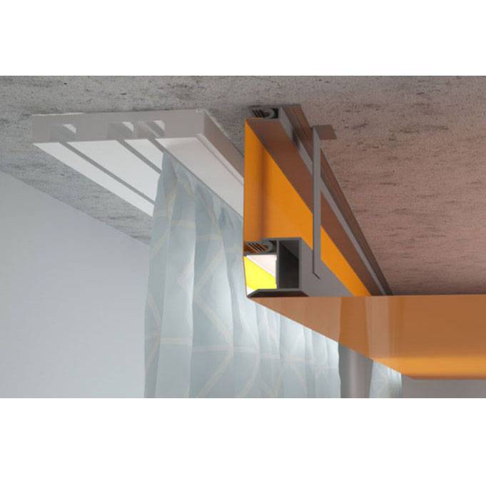 Оформление оригинального дизайна с помощью скрытой гардины на натяжном потолке