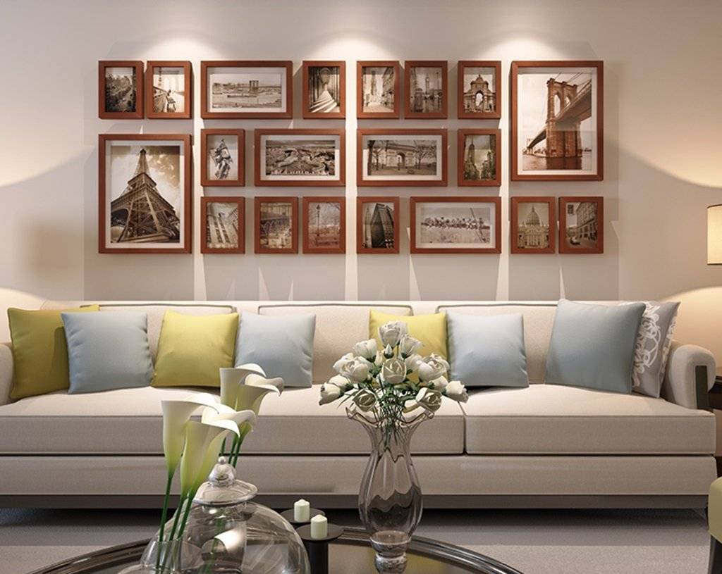 Дизайн стен в гостиной: 100 фото-примеров оформления стен над диваном
