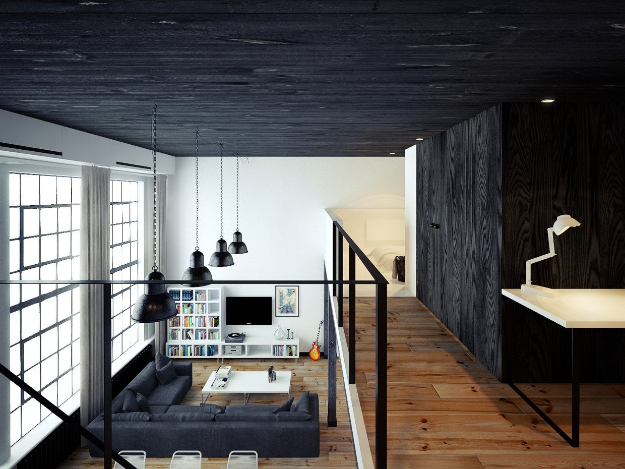 Чёрный потолок - примеры интерьеров, советы дизайнеров - 65 фото